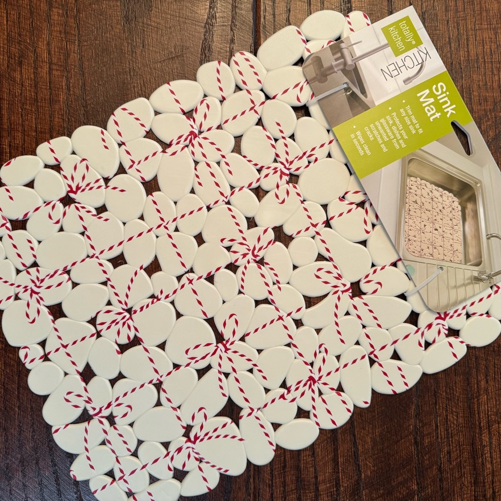 Christmas Sink Mat, Red Christmas Bows Protective Pebble Decorative Sink Mat